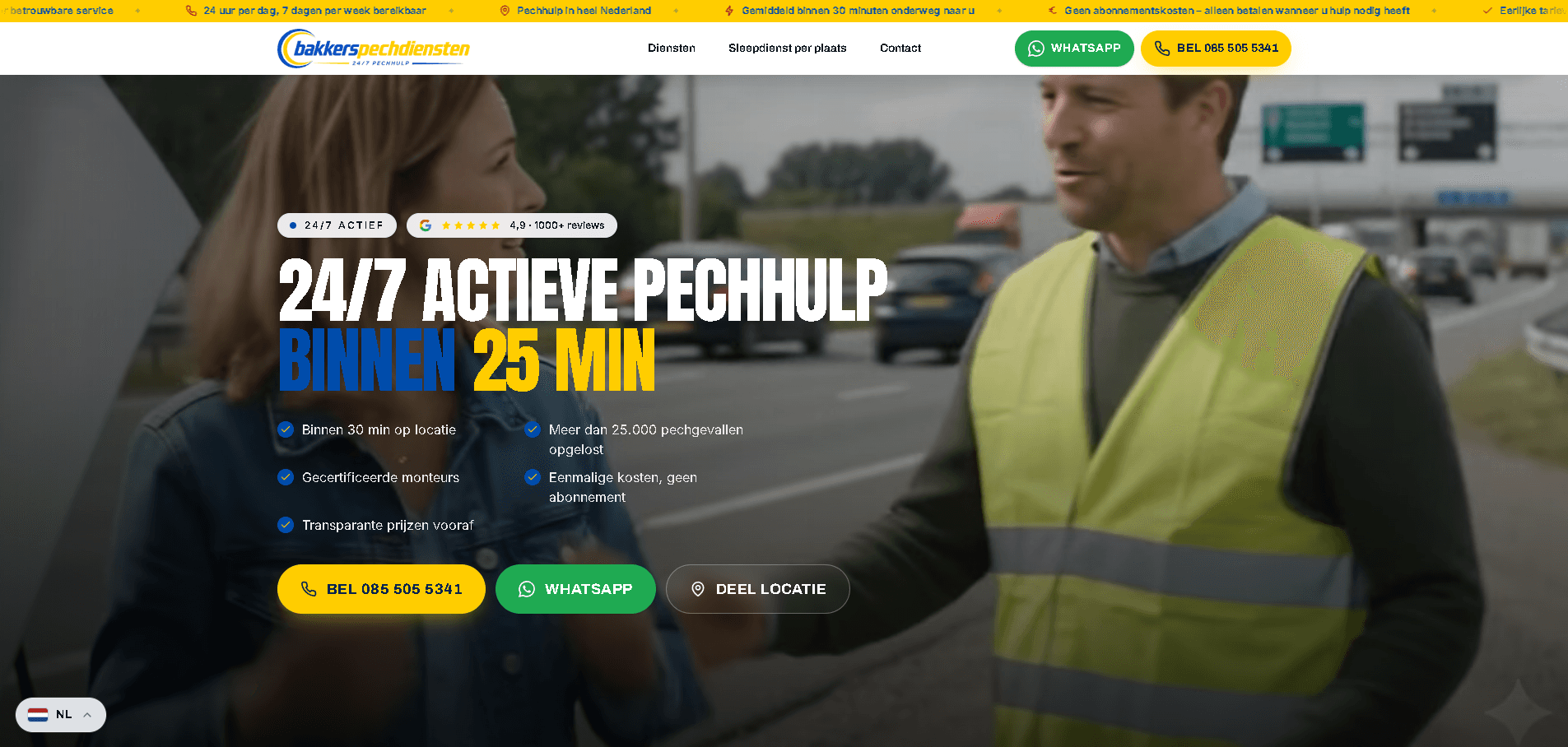 Screenshot van Bakkers Pechdiensten